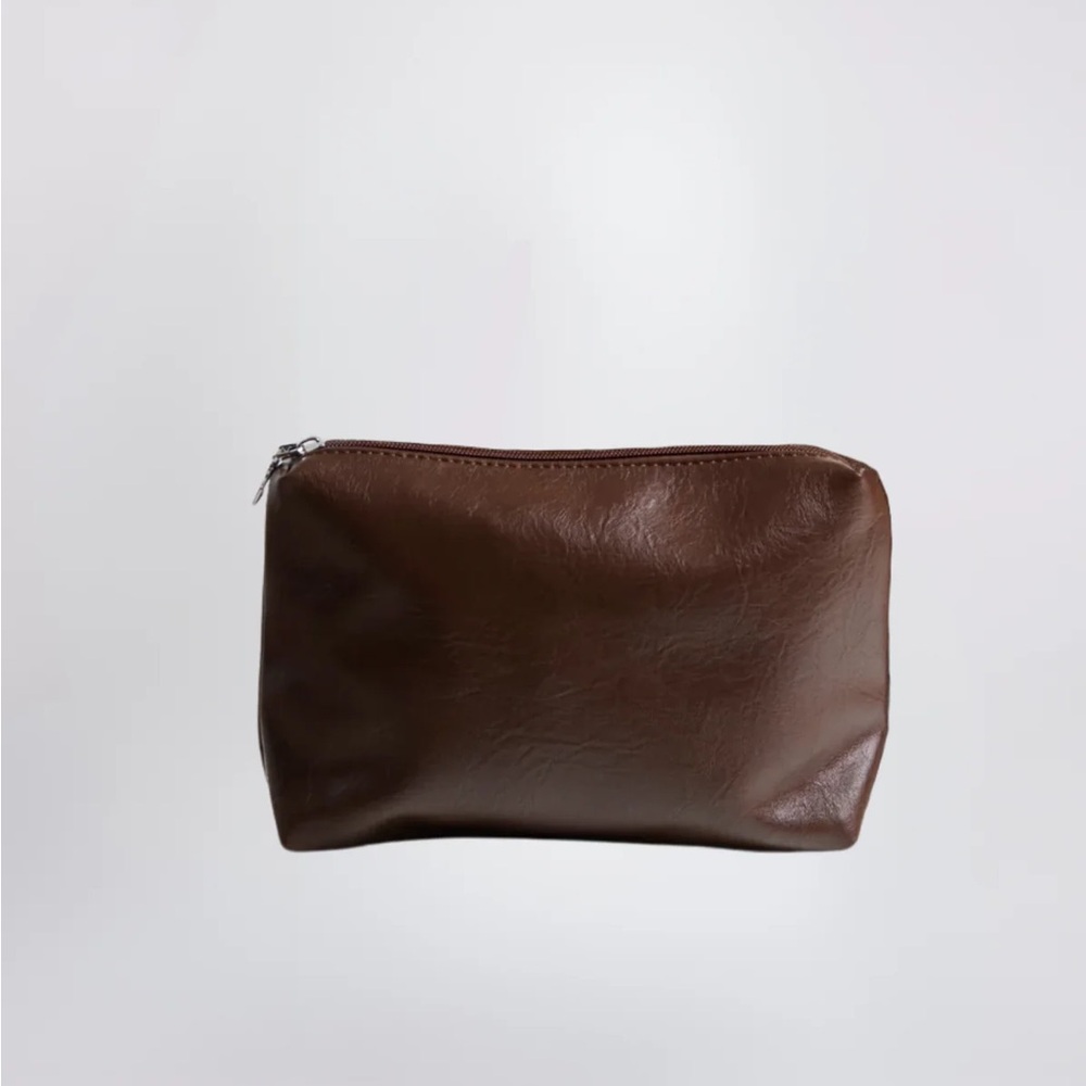 Olivia Mini Pouch: 🤎 Brown Vegan Leather Toiletry Bag with Minimalist Design